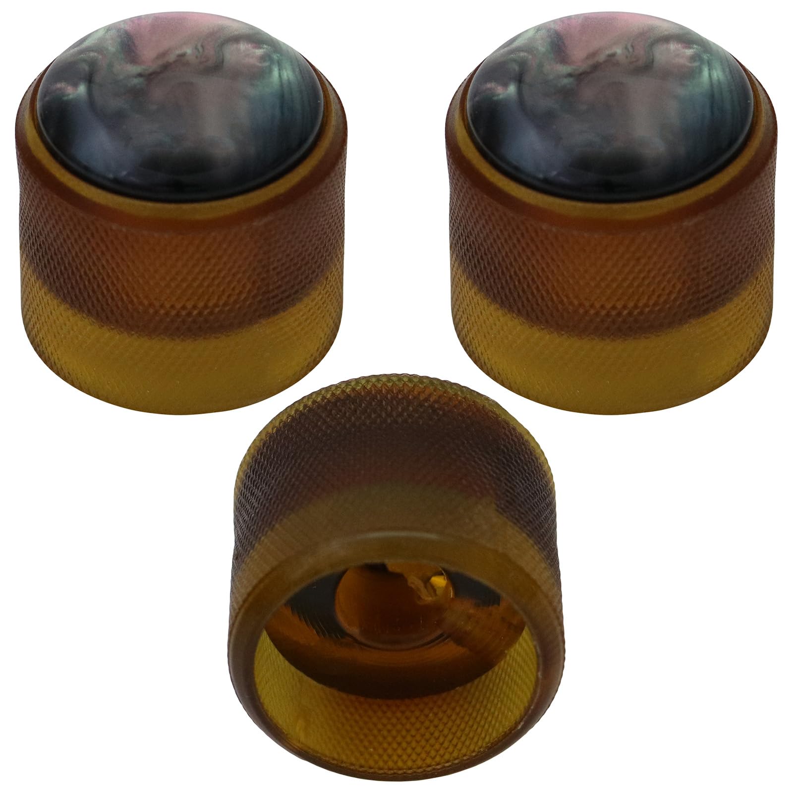 Pack of 3 6mm Round Hole Translucent Colour Abalone Style Domed Top Guitar Tone/Volume Control Knob (Brown)