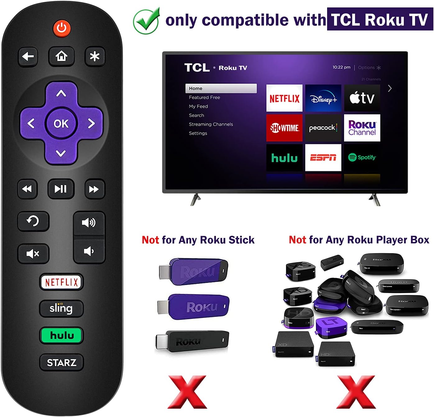 OMAIC Universal Remote Control for TLC-Roku-TV-Remote All TCL Roku Smart LED LCD 4k TVs: Electronics
