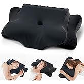 Cervical Pillow for Neck Pain Relief - Cooling Ergonomic Dual-Sided Orthopedic Neck Pillow with Ice Silk Pillowcase, Breathable Memory Foam Contour Pillow for Side, Back, Stomach Sleepers,All Black