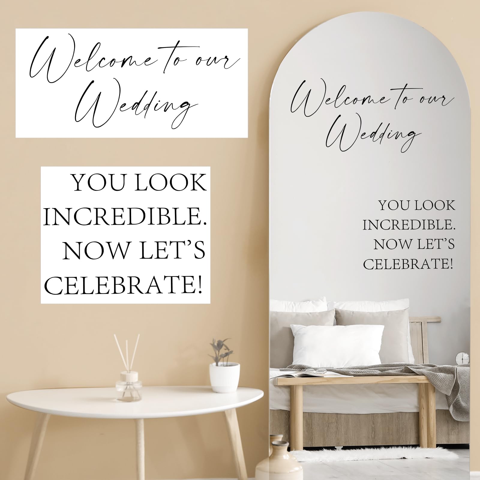 Photo 1 of Watersay 2 Pcs Welcome to Our Wedding Mirror Decal Vinyl Lettering Decal Sticker Removable Letters Wedding Decals for Mirrors Glass Window Sign Marriage Decoration(Classic Story,Black)
