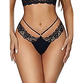 Avidlove Womens Underwear Cotton Thongs Sexy Lace Bikini Panties V Shape Waistband Tangas 1-4 Packs
