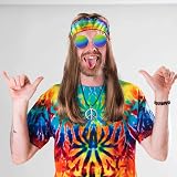 iZoeL Hippie Costume Set Men Women 60s 70s 80s Retro Peace Necklace Wig Headband view 5