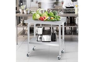 Stainless Steel Prep Table, 30x 24 in Commercial Heavy Duty Table with Backsplash, Adjustable Undershelf and 4 Caster Wheels 