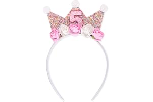 LINLULU Birthday Crown Headbands for Toddlers Girls - 2nd to 6th Birthday Crown, Princess Crown for Girls, Princess Tiara, Flower Crown Headbands for Birthday Girls (5th birthday headband)
