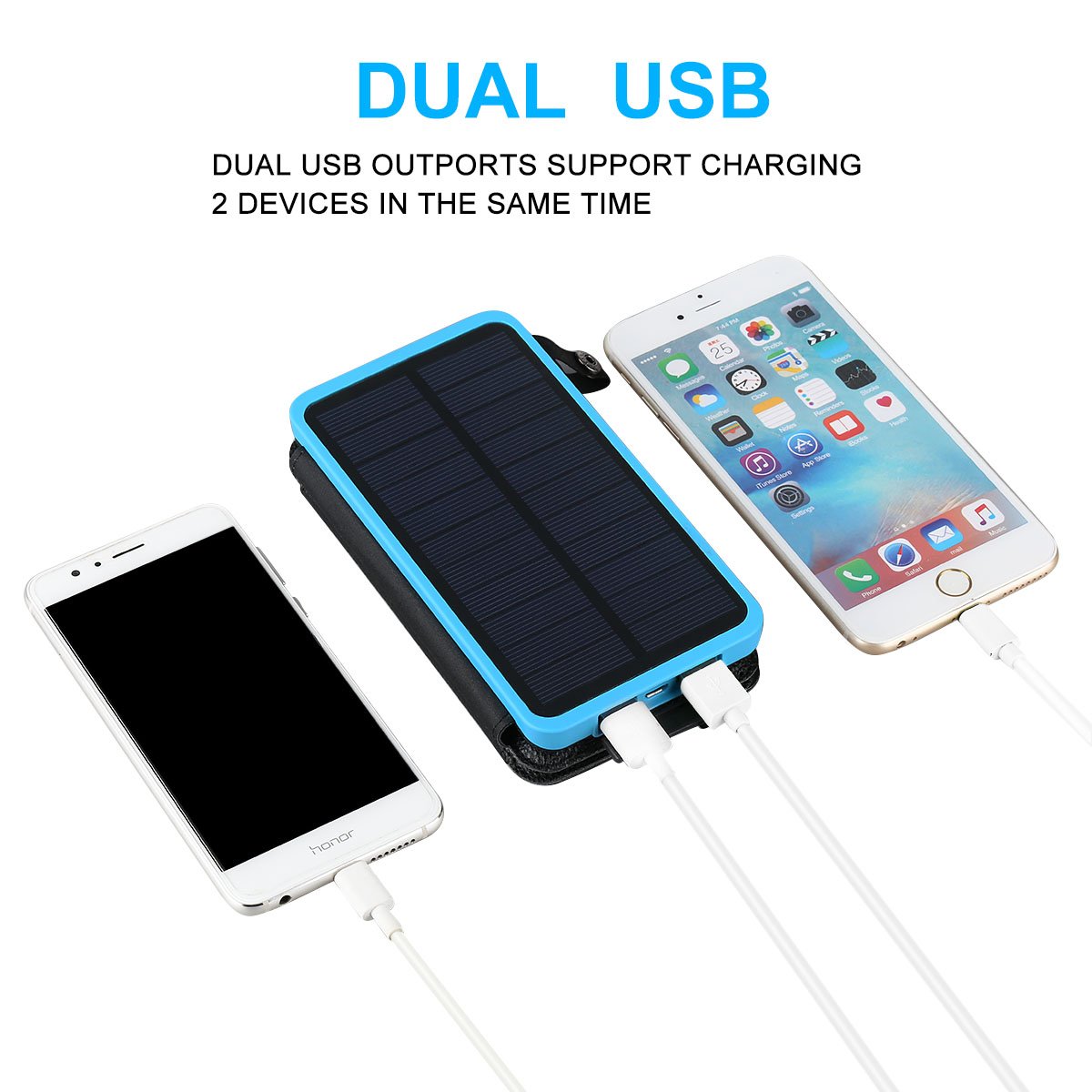 Solar Charger Power Bank 10,000mAh With 1+3PCS Solar Panels - FLOUREON Portable Mobile Phone Solar Charger Power Bank Dual USB 1.0A/2.1A Max IP67 Waterproof LED SOS Flashlight External Battery for iPhone, iPad, Samsung Galaxy and Android Ph