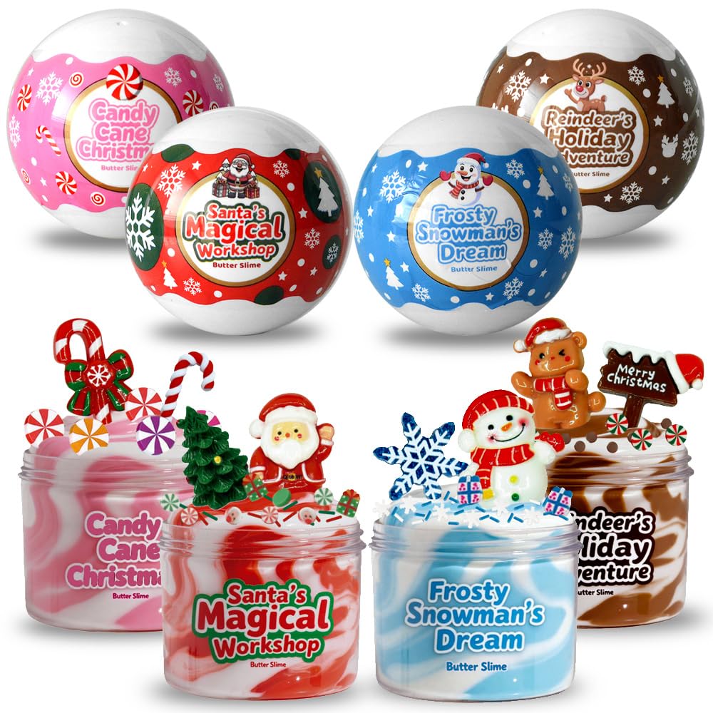 Photo 1 of **USED** Waybla Stocking Stuffers for Kids – 4 Pack Christmas Slime Kit, Soft Butter Slime Balls, DIY Slime Toys, Xmas Gifts & Classroom Rewards for Boys, Girls & Teens