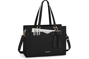 RAINSMORE Laptop Bag for Women 15.6 Inch Work Tote Bag with Detachable Strap & Bow Leather Laptop Tote with Cup Holder