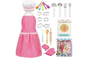 MEIDAYAI Kids Cooking Baking Set , Kids Kitchen Pretend Play Toys, Children Chef Role Play Costume Set - Chef Hat and Matching Pink Apron, Birthday Xmas Gifts for 3-8 Year Old Girls Toys