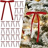 Breezy Valley Red Velvet Bows for Christmas Tree Decorations Ribbon 24 Pcs - Velvet Christmas Ribbon Bows for Tree, Rustic Premade Bow for Xmas Trees Wreath Garland Vintage Home Decor, 5x7 Inch, 3/8"