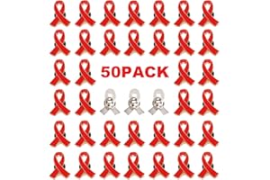 ALODIDAE 50 Pack Red Ribbon Awareness Brooch Lapel Pin for Fundraising Charity Event Party Favors Supplies
