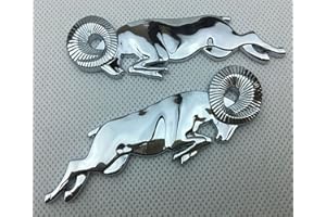 XSHANG 2Pcs 3D for Leaping Ram Body Fender Emblem Premium Car Nameplates for Ram 1500 (Silver)