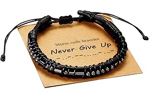 URSTAR Morse Code Bracelets Gifts for Men, Gunmetal Beads on Leather Bracelets for Mens Gifts Inspirational Gifts for Mens Jewelry Birthday Gifts for Him Christmas Gifts for Men