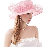 ELLYDOOR Women Derby Fascinator Hat Organza Church Wedding Hats Wide Brim Cocktail Tea Party Hat