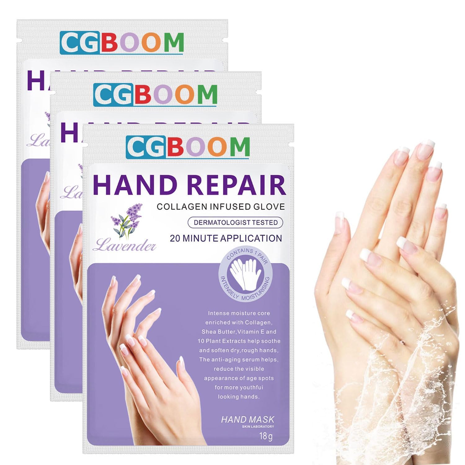 3 Pairs Hand Mask Hand Moisturizing Gloves Mask for Dry,Cracked Hands,Whitening and Anti-aging,Repair Rough Skin (Lavender)