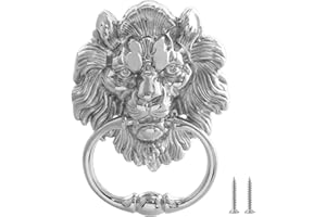 MOLIGOU Lion Head Door Knocker, 6 Inch Front Door Knocker, Lion Door Ring Pull Handle (Silver)