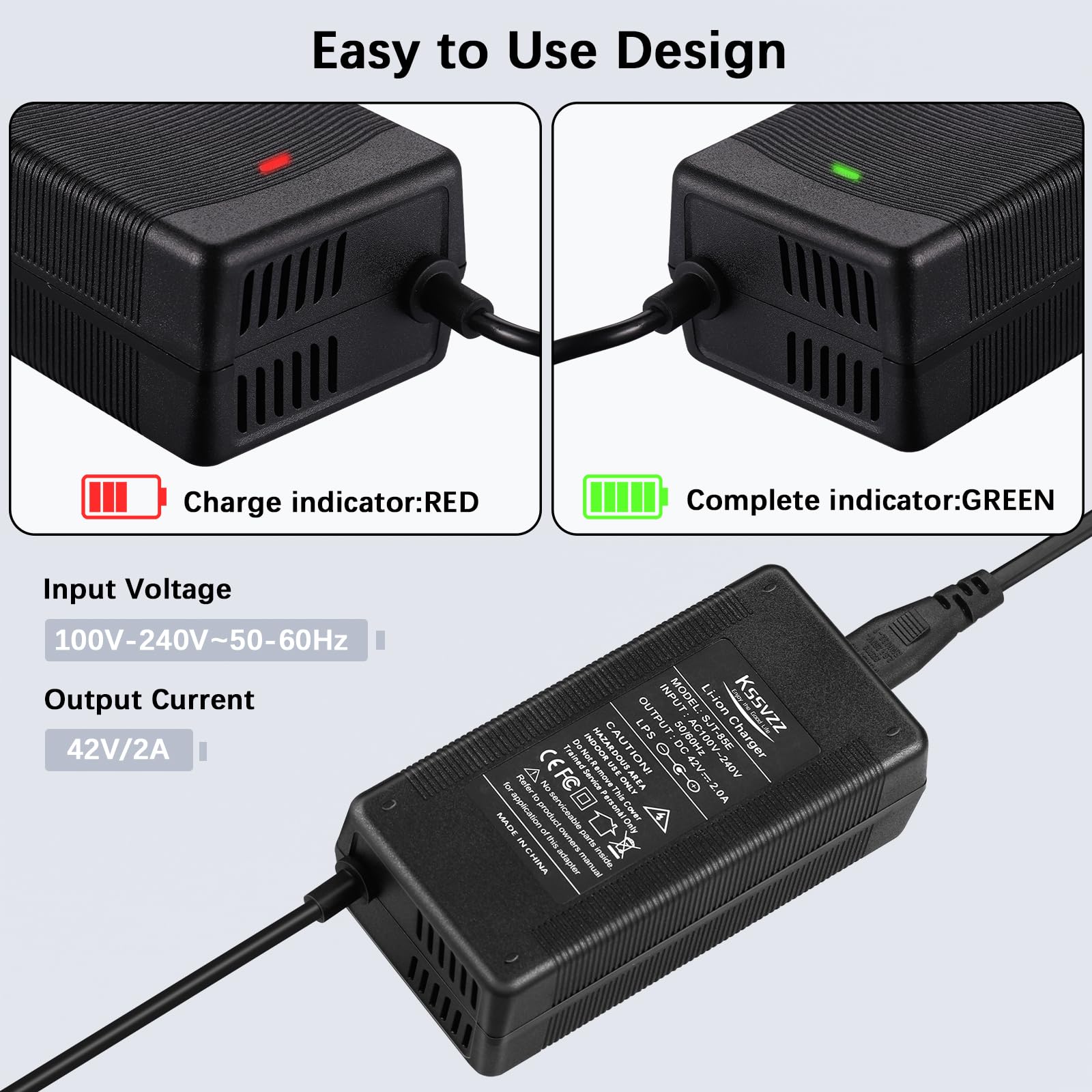 42V 2A Fast Battery Charger with Cooling System - 5 Plugs Universal Replacement Charger for 36V Lithium Battery, Compatible with Jetson, Gotrax, Razor, Ninebot, Segway, Swagtron, Hiboy