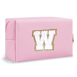 Small Travel Initial Preppy Makeup Bag, Chenille