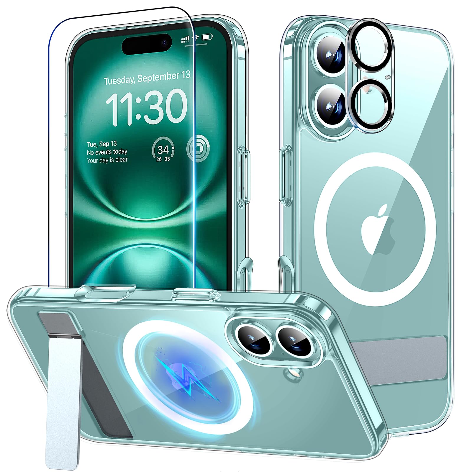 Photo 1 of xiwxi for iPhone 16 Case with Kickstand,[Compatible with Magsafe][1*Screen Protector],Military-Grade Protection & Anti-Yellowing,Magnetic Phone Case for iPhone 16,Clear