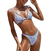 BIKINX Womens Swimsuits Sexy Thong Micro Bikini Ditsy Floral Two Piece Sets Bathing Suit Color Block Bandeau Swim Top