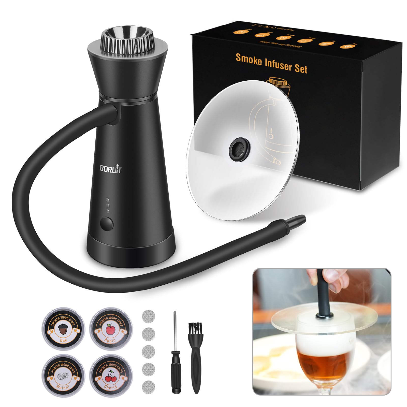 Photo 1 of *** FOR PARTS ONLY/ NON-FUNCTIONAL*** BORUIT Cocktail Smoker Kit,Smoking Gun Food Smoker with Cup Lid and 4 Flavors Wood Chips,Handheld Portable Drink and Food Smoker Infuser for Cocktails Meat Drinks BBQ Cheese(Black)