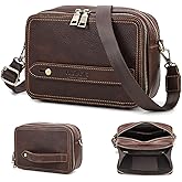 Contacts Mens Clutch Bag Leather Crossbody Bag Clutch Wallet Travel Brown Shoulder Bag iPad Bag Card Holder Phone Purse Side Bag