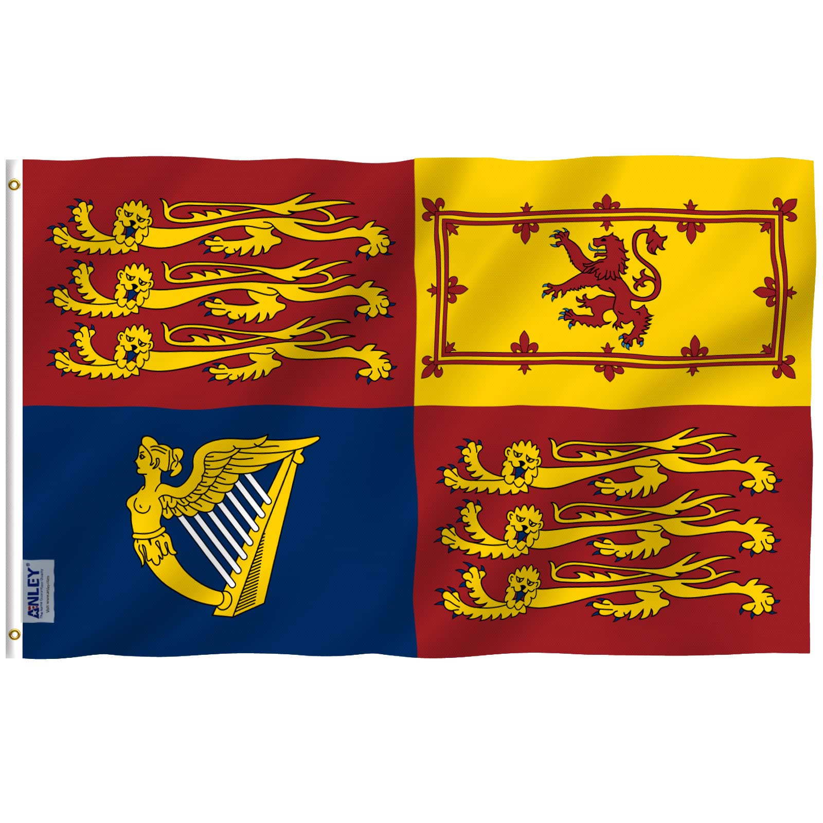 Anley Fly Breeze 3x5 Foot United Kingdom Royal Standard Flag - Canvas Header and Double Stitched - British UK England Great Britain Queen Elizabeth II Flags Polyester with Brass Grommets 3 X 5 Ft