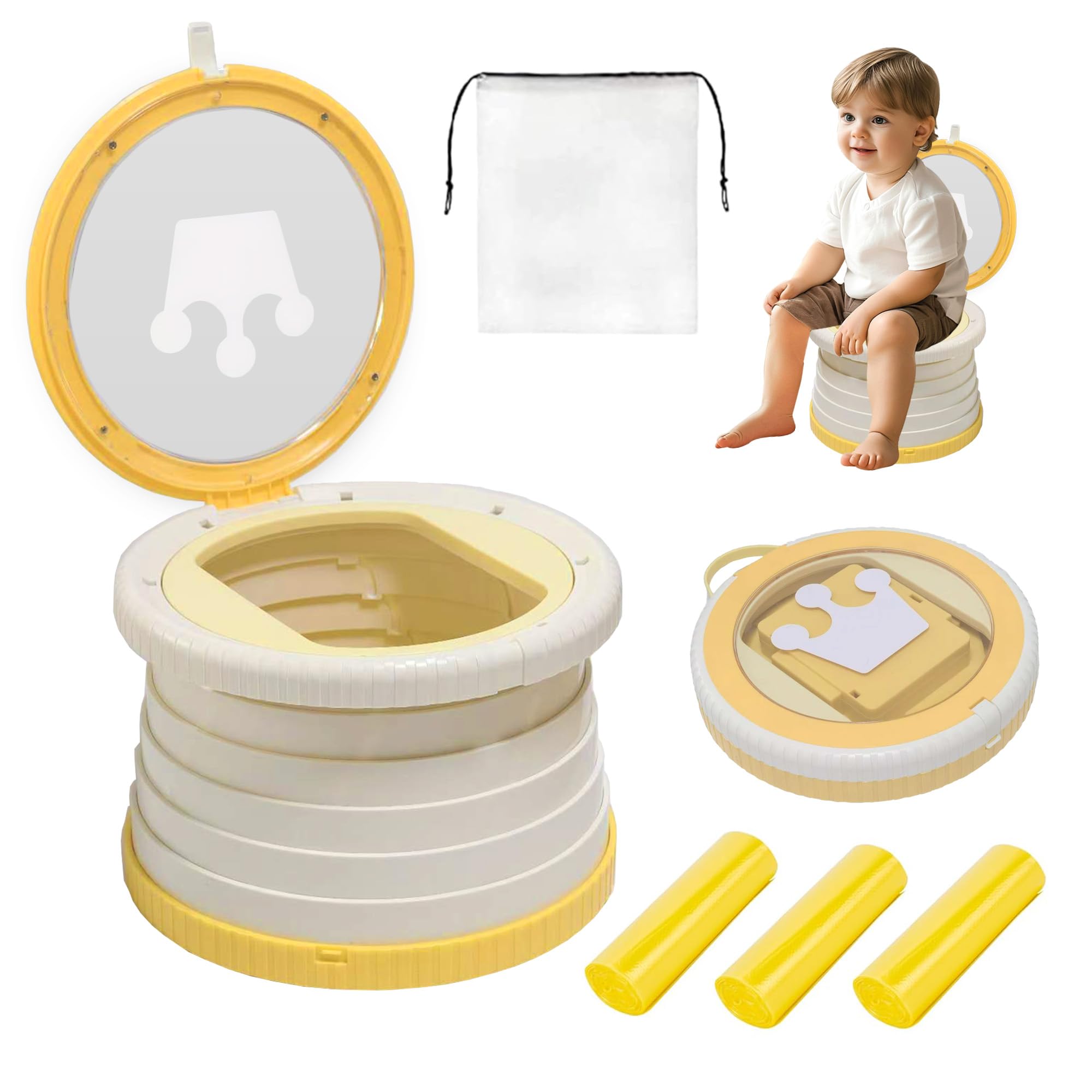 Photo 1 of ***FOR PARTS/ MISSING ASSEMBLY PIECES*** Portable, Foldable Potty seat for Toddler, Training Toilet Seat Emergency Toilet The Bottom Has the Function of Storing Garbage Bags for Car, Camping, (orange color)