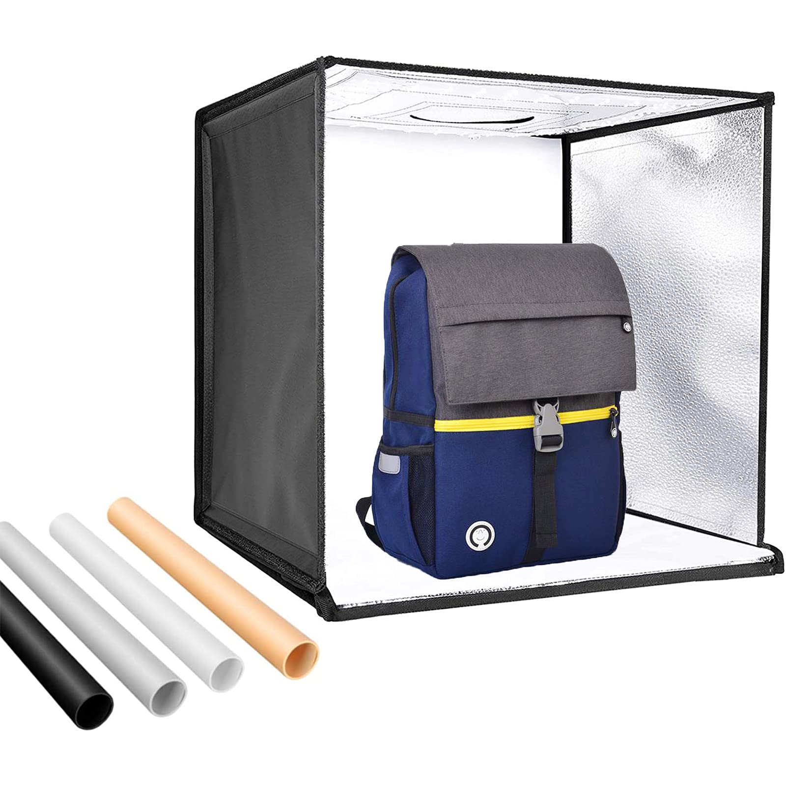 HWAMART LED 40x40cm 16" MINI Foldable Studio Lightbox 50W Softbox Photo Lighting Kit + Four Backgrounds LED Photo Studio Light Cube Tent (16")