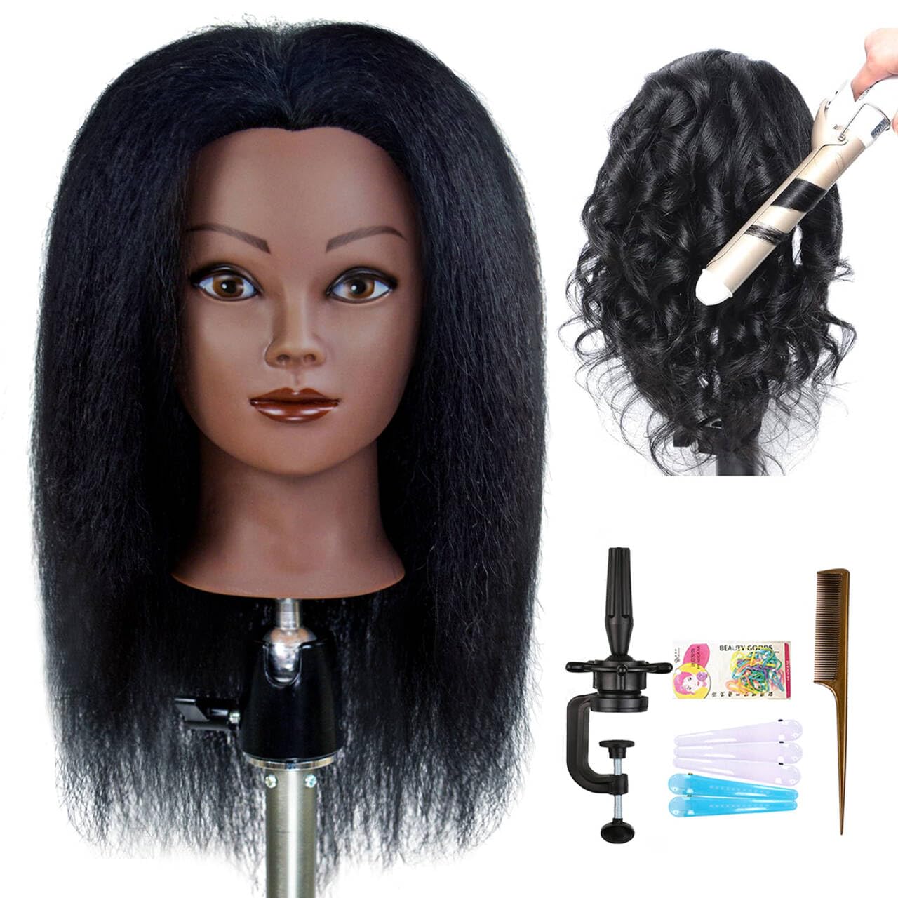 Photo 1 of ISHOT Mannequin Head Human Hair-100% Real Human Hair,Hairdresser Training Head,Doll Head,Beauty School Hair Practice Head,Manikin Cosmetology Black