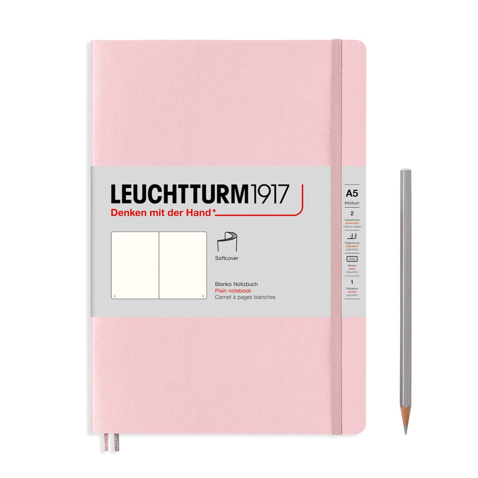 LEUCHTTURM1917 361568 Notebook Medium (A5), Softcover, 123 Numbered Pages, Powder, Blank