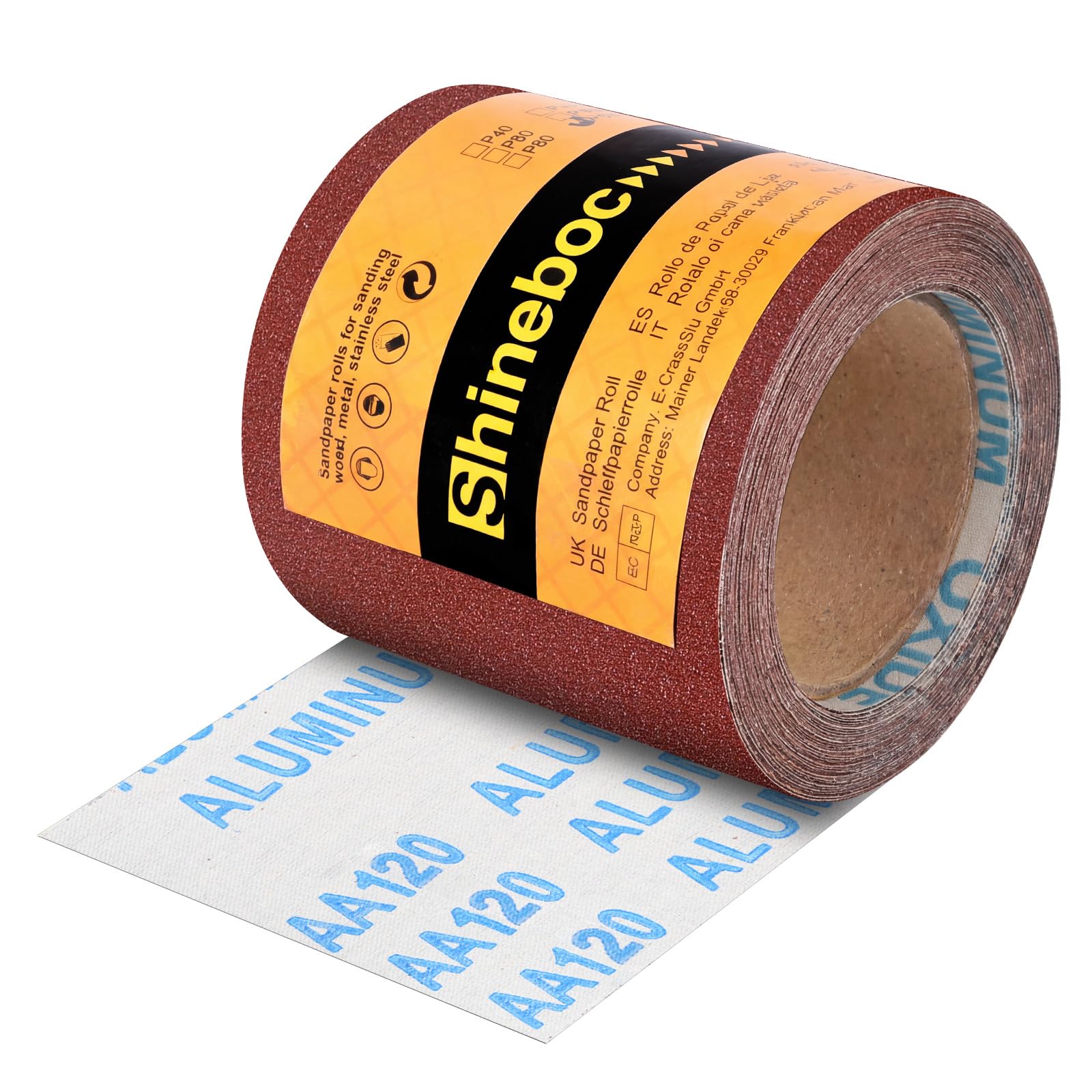 Shineboc Sandpaper Roll 120 Grit, 115mm x 10m Emery Cloth Sanding Rolls for Wood Metal Stainless Steel Hand Sanders
