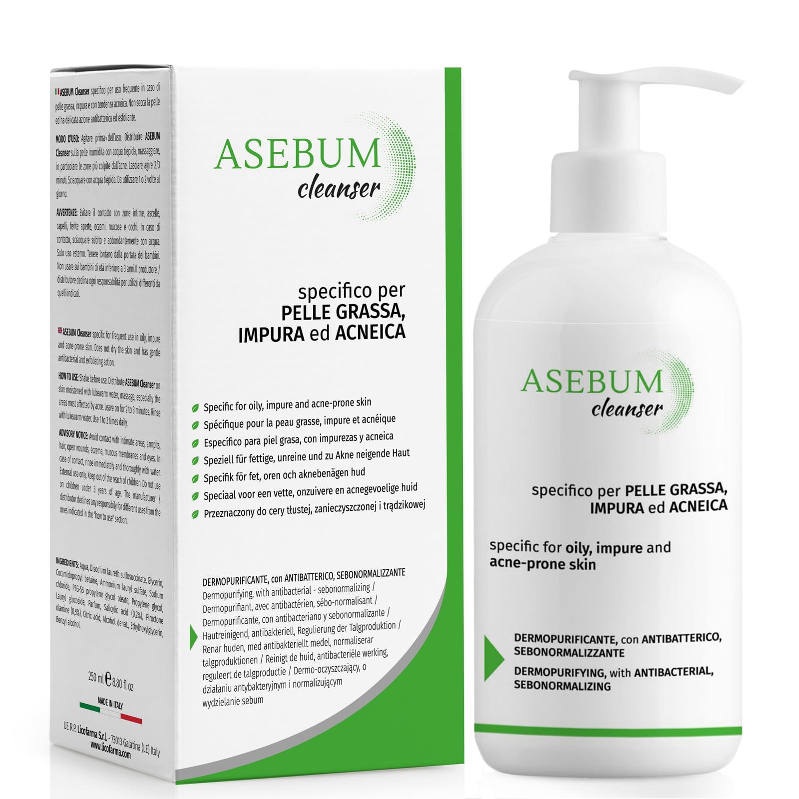 ASEBUM CLEANSER | Face Cleanser for Oily and Acneic Skin | With Salicylic Acid and Picotone Olamine | Purifying and Sebum-normalizing Face Cleanser | Fights Acne, Pimples, Blackheads