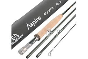 Maxcatch Aspire - Fly Fishing Rod 40T Carbon Fiber, Anodized Reel Seat, 4-Piece, 5/6/8 wt