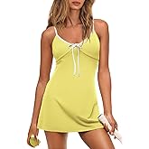 Yanekop Womens Tennis Dress with Built in Shorts Athletic Dresses Golf Outfits Spaghetti Strap V Neck Workout Dress