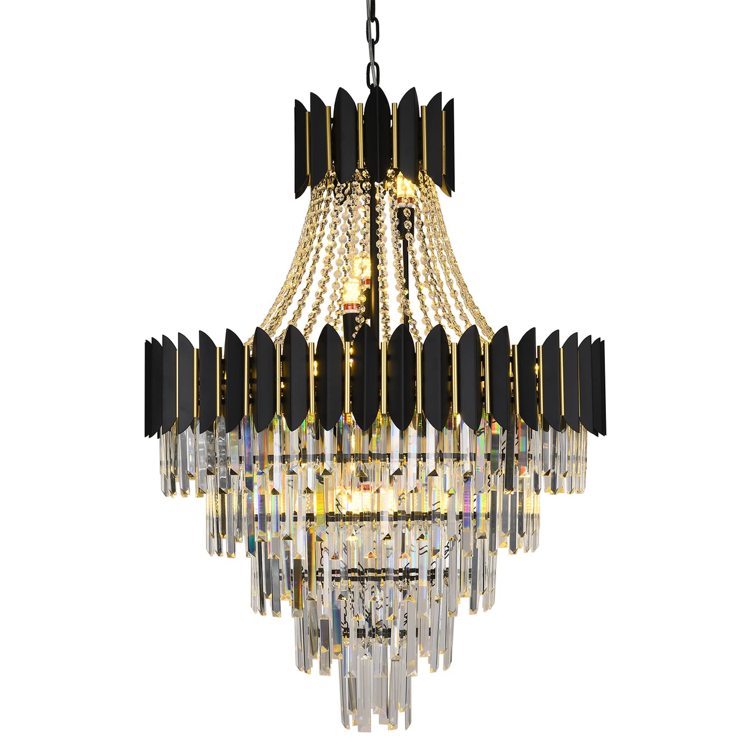 Photo 1 of Afficat Luxury Modern Crystal Chandelier Lighting, Raindrop Crystal Chandelier Black Finish 5-Tier Ceiling Hanging Pendant Light Fixtures for Dining Room Living Room Foyer Hallway (D32in-21 Lights)