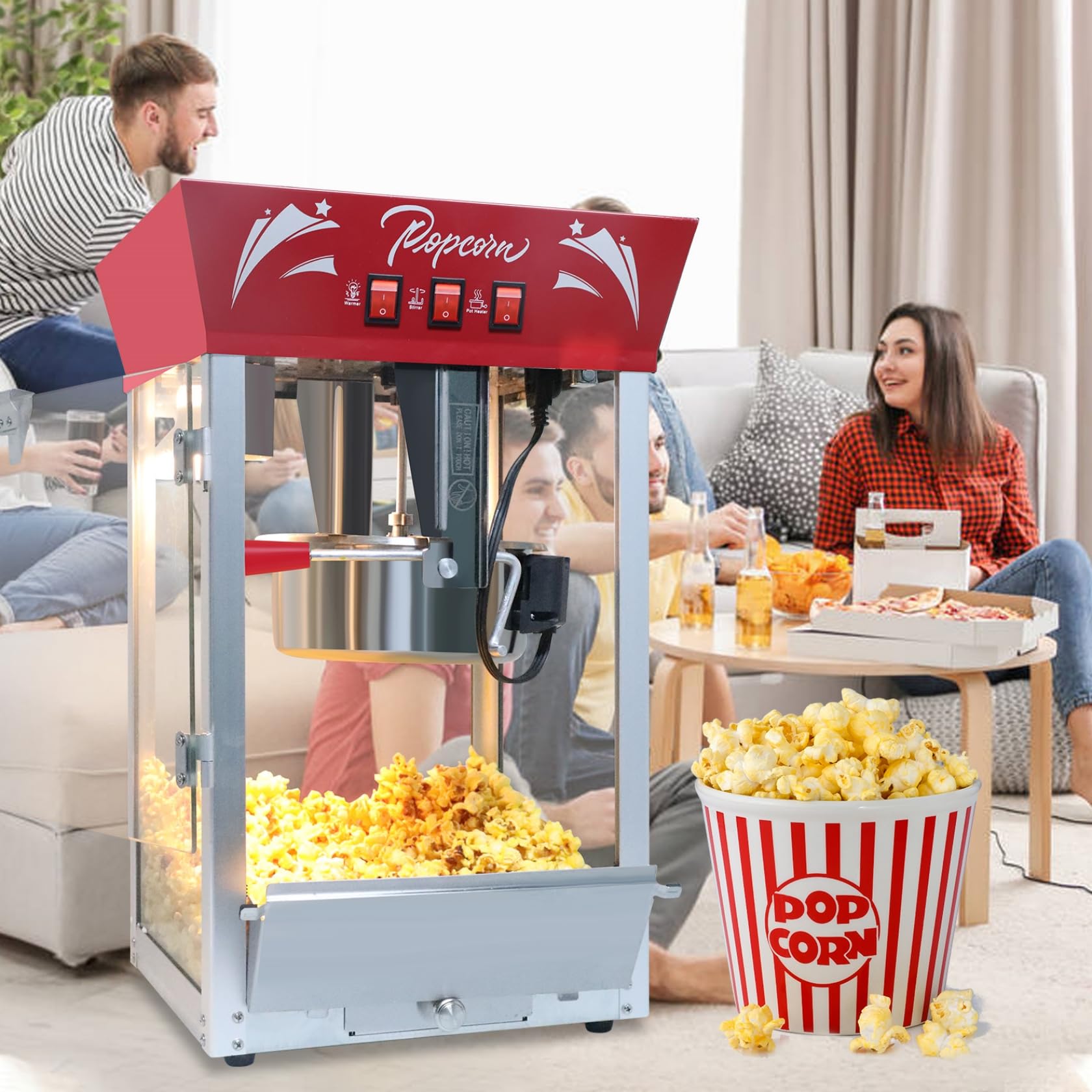Photo 1 of 12 oz-Countertop Popcorn Machine, Stainless Steel Kettle, 110v/850w, with Complete Set of Accessories, Movie Theater Style, Popcorn Maker Machine for Parties, Events, Home & Commercial Use, Red