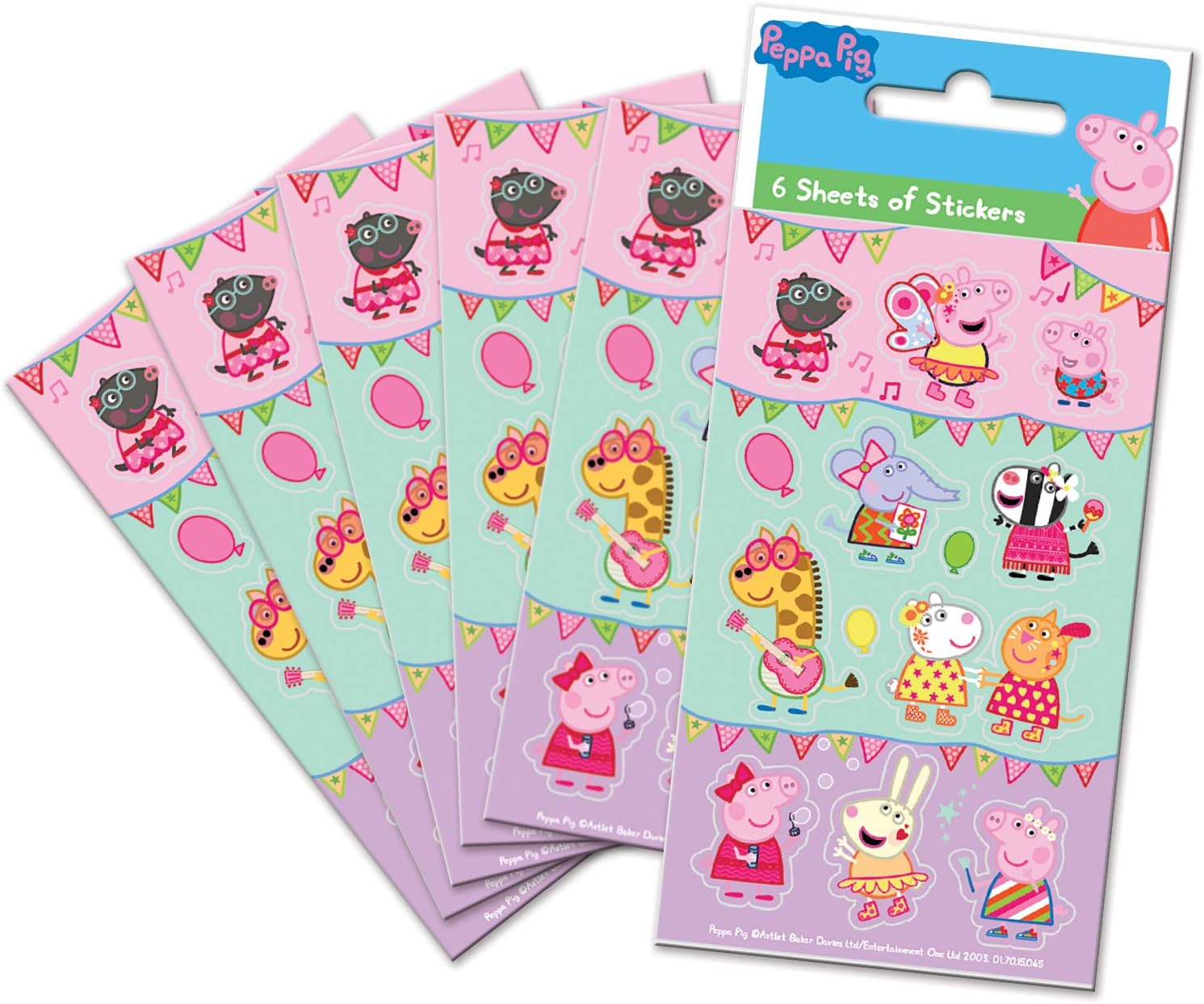 Paper Projects 01.70.15.045 Peppa Pig Festival of Fun Party Bag Stickers (Six Sheets), Multicoloured, 12.5cm x 7.5cm
