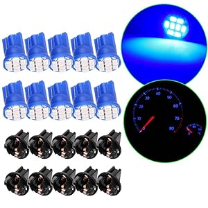 cciyu 10 Pack Blue 8SMD T10 Wedge 194 LED Light Bulb 1/2 Hole Twist Instrument Panel Dash Light w/Socket