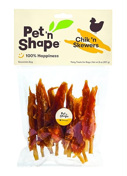 PET ‘N SHAPE CHIK ‘N SKEWERS – CHICKEN WRAPPED RAWHIDE – ALL NATURAL DOG TREATS, CHICKEN, 8 OZ, 10808