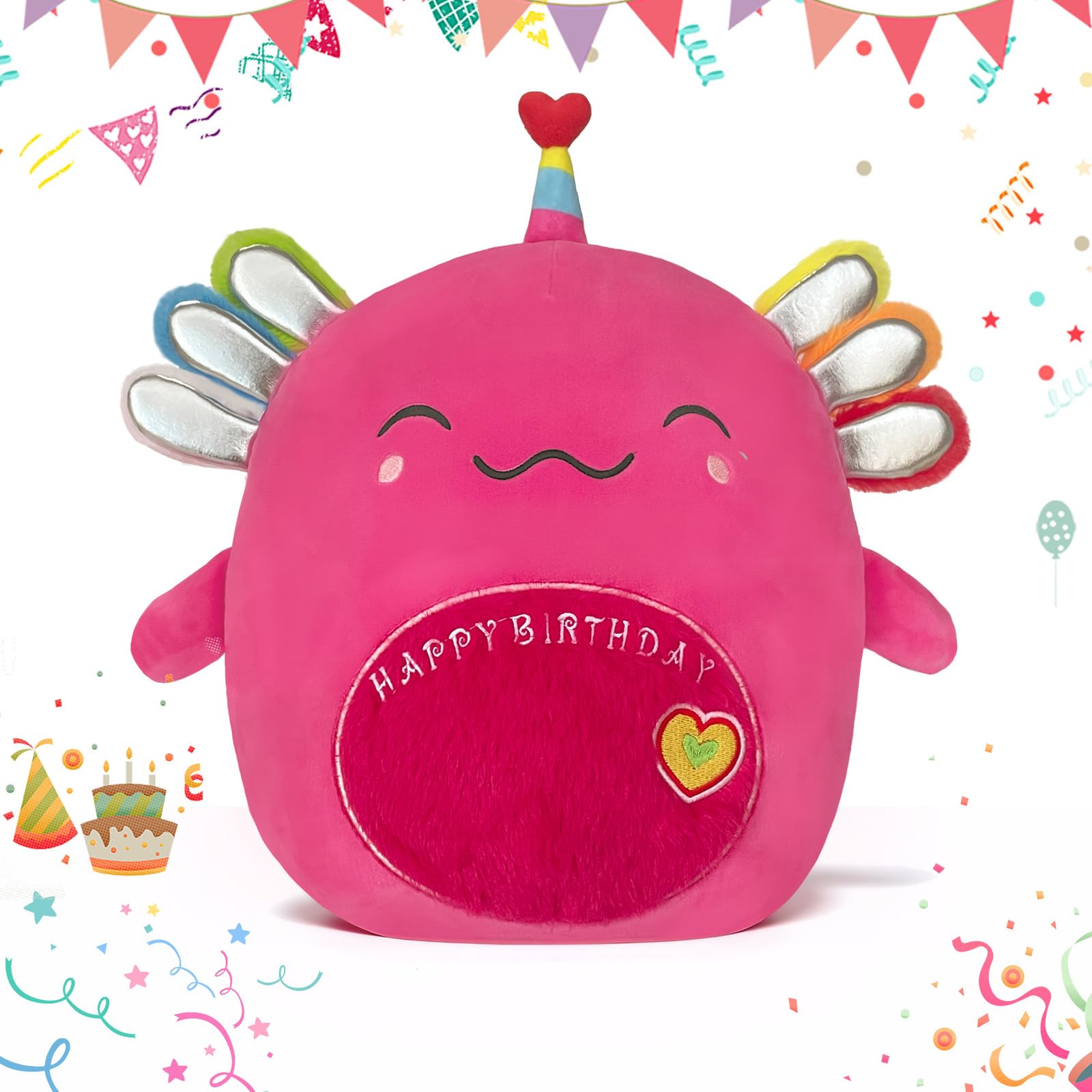 Photo 1 of **USED***TITQWOP 14" Birthday Axolotl Plush Pillow Pink Axolotl Stuffed Animal Plush Toy Cute Soft Plushie Doll Happy Birthday Gifts for Kids Boys Girs