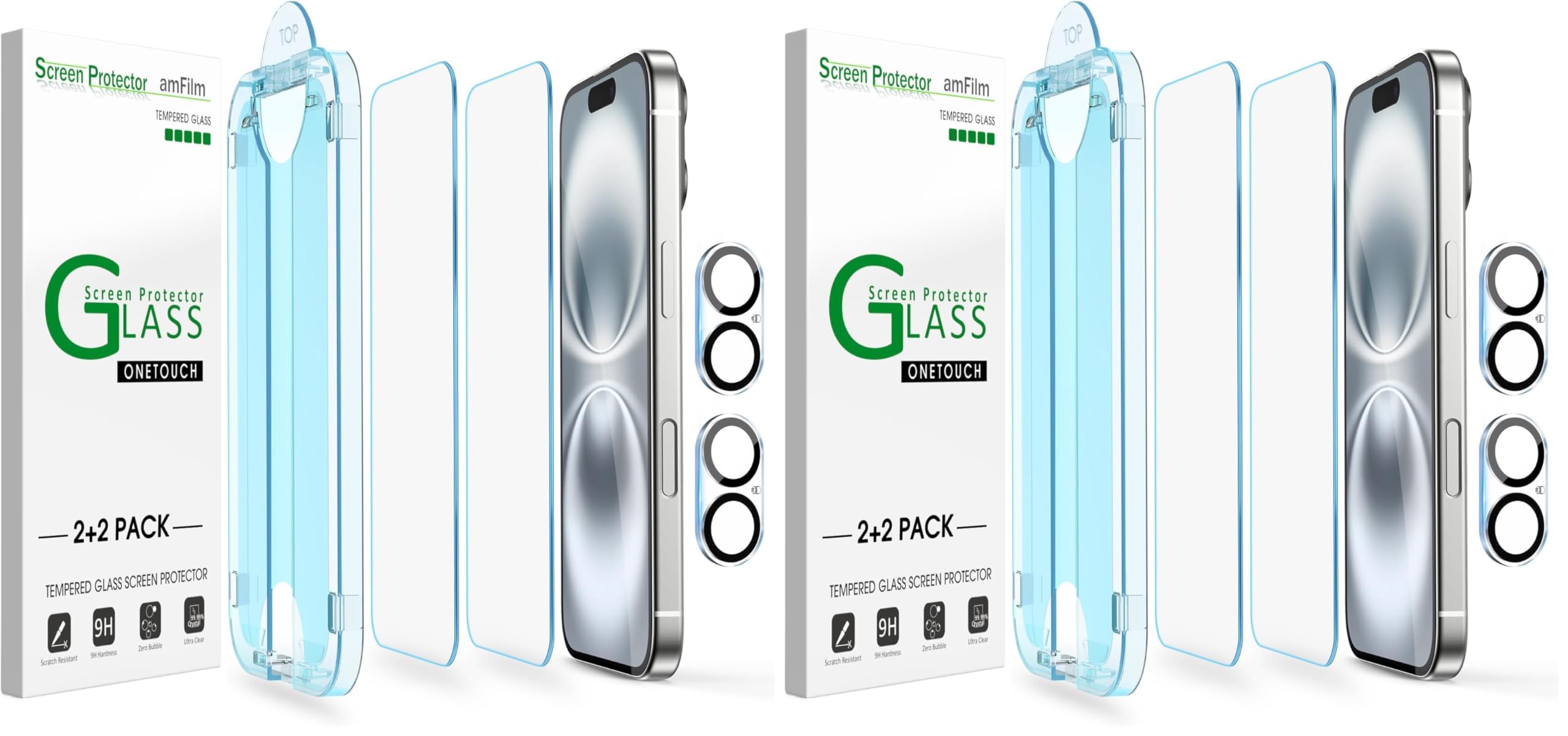 amFilm Auto-Alignment OneTouch for iPhone 16 [6.1''] Screen Protector + Camera Lens Protector, Tempered Glass, 30 seconds Installation, Bubble Free, Case Friendly, Anti-Scratch [2+4 Pack]