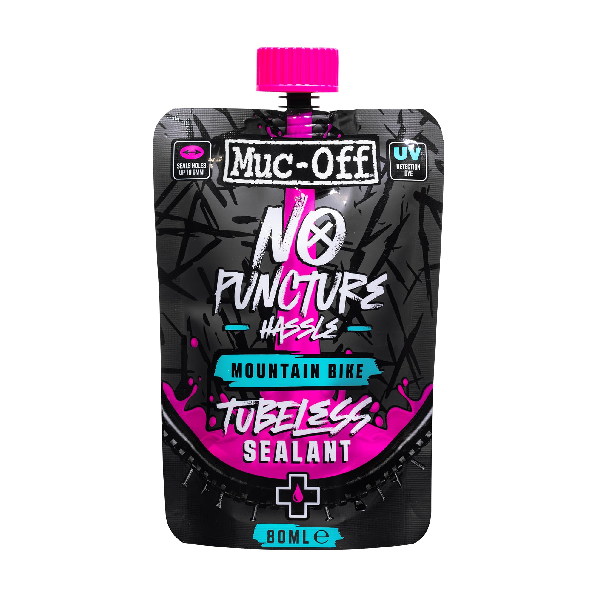 Muc-Off MTB Tubeless Sealant - Advanced Tubeless Tyre Sealant with UV Dye - Seals Holes up to 6mm - Lightweight Formula for Mountain and Enduro Bikes - 80ml