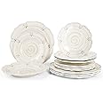 Dinnerware Sets 12 pcs Plates and Bowls Sets Melamine Plates Indoor and Outdoor use French Court Style Dish Set Plate Set for 4 Dishwasher Safe（White）