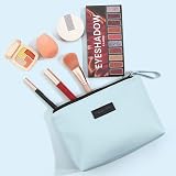 Maange Small Travel Cosmetic Bag Waterproof PU Leather with Handle Blue view 2