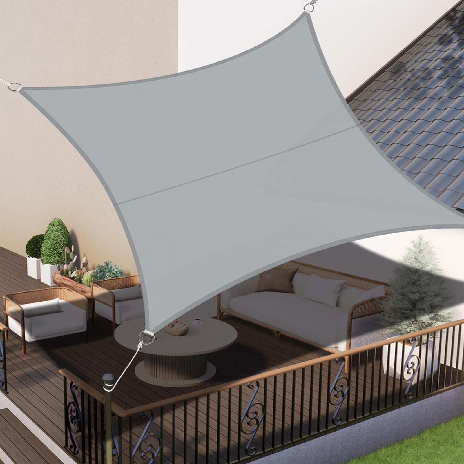 LOVE STORY Sun Shade Sail Waterproof Rectangle 4x4m Canopy Outdoor UV Block Sunshade Sail for Patio Garden Backyard，Grey