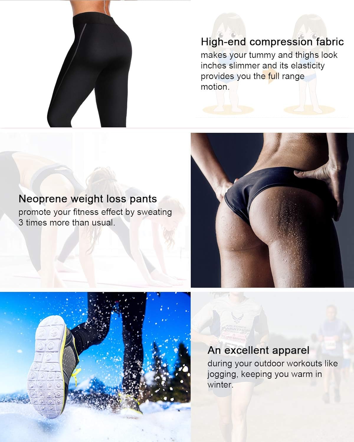 Women Weight Loss Hot Neoprene Sauna Sweat Pants with Side Pocket Workout Thighs Slimming Capris Leggings Body Shaper: Clothing