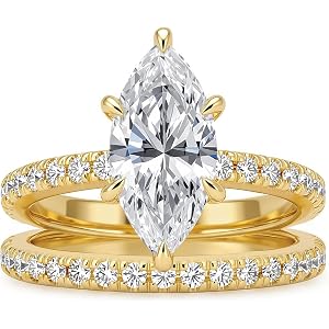 AVECON 3.5CT Marquise Cut Engagement Ring Set for Women, 5A Cubic Zirconia | Travel Promise Wedding Band with 6 Prongs, Hypoa