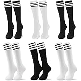 V TOWER Soccer Socks Girls - 6 Pcs Cotton Knee High Girl Soccer Sock 8-12 Years Old, Breathable & Soft Material