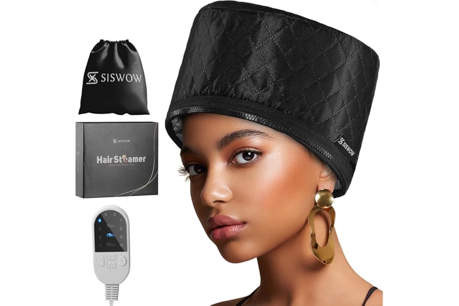 Hair Steamer for Natural Hair Home Use w/10-level Heats Up Quickly, Heat Cap for Deep Conditioning – Thermal Heat Cap for Black Hair, Great for Deep Conditioner (Black)