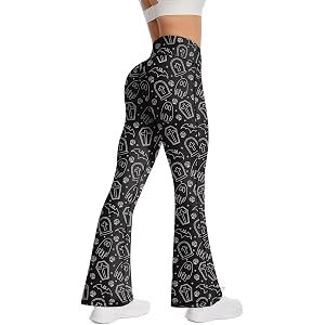 MAX TSOLMON Women's Halloween Flare Leggings Skull Coffin Ghost Bell Bottom Yoga Pants